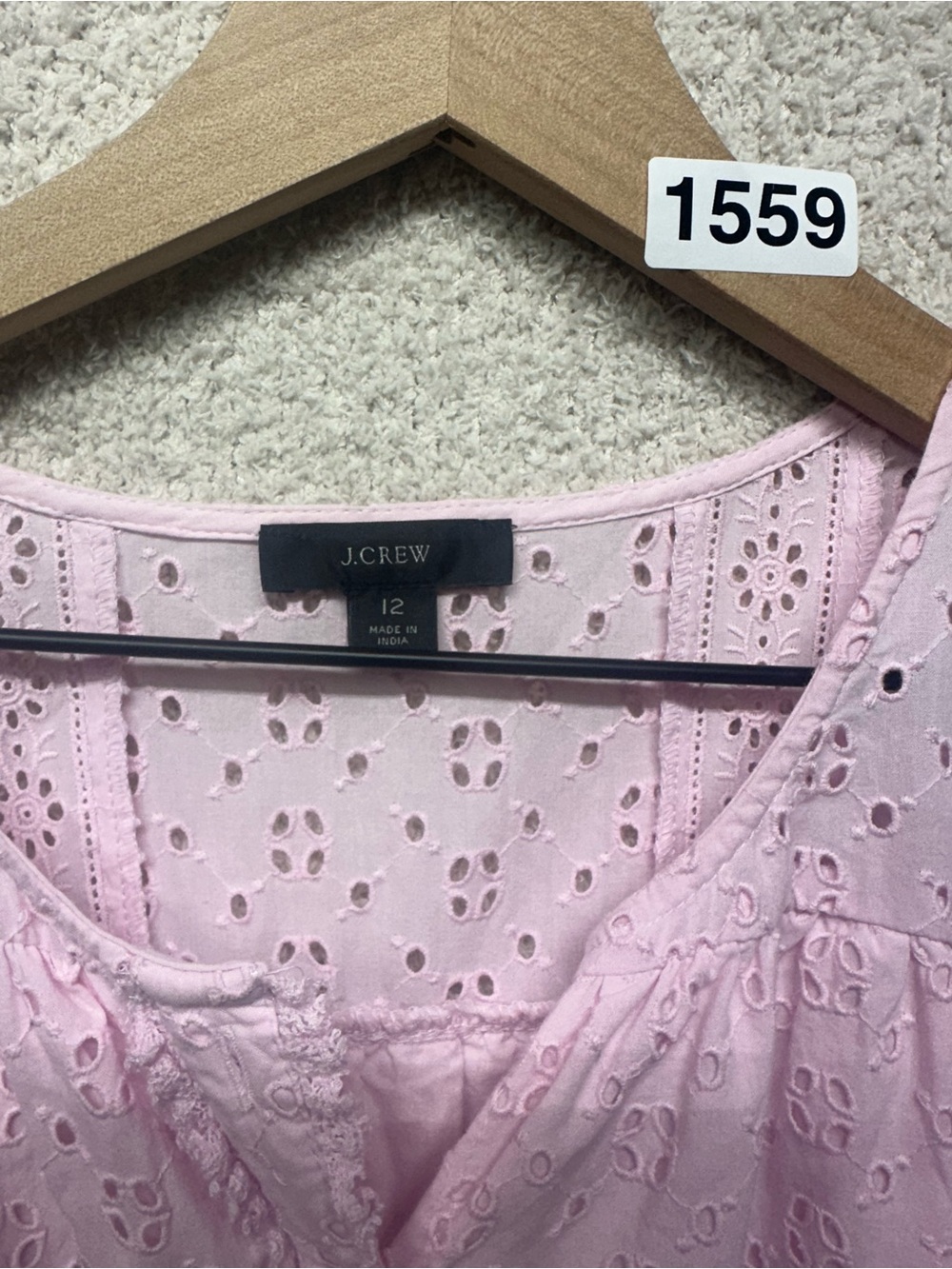 J.Crew Pink Eyelet Lace Puff Sleeve Cotton Mini Dress Size 12 - Picture 3 of 12